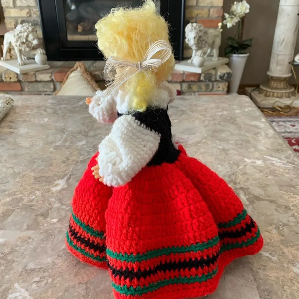 Vintage doll with hand knitted clothes, adorable, rare find, size 13 in